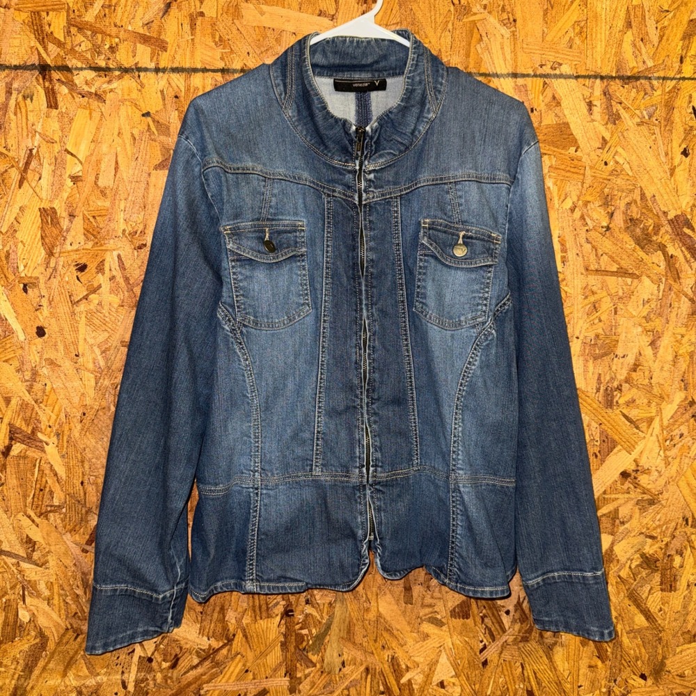 Venezia Denim Jean Zipper Jacket Y2K‎ Moto Biker Chic Look Layering Basics XL